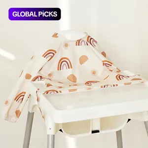 Baby's Sunflower & Rainbow Stripe Pattern Bib, Adjustable Waterproof Bib Attaches and Cover To Baby Highchair & Table, Cute Casual Long Sleeve Bibs for Toddler Eating, Baby Essentials Newborn Baby Stuff #GLOBAL PICKS