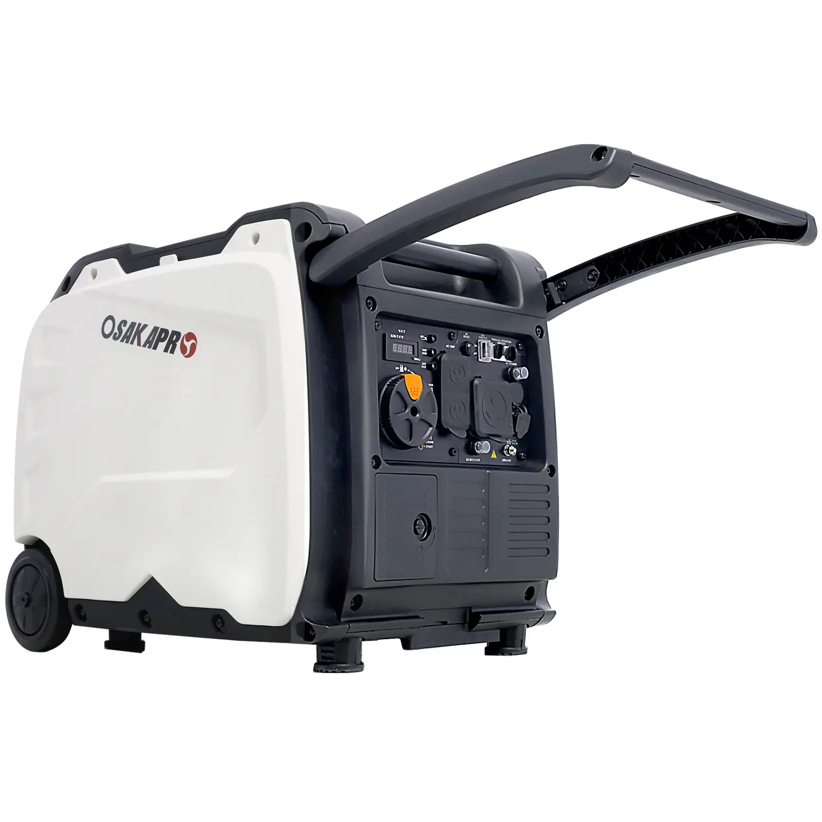 Portable High Wattage Inverter Generator, 4500W Peak-3400W Running, 212cc 4-Stroke EPA Compliant, Electric Start, Foldable Handle with Wheels, 120V 20A, 8.3L Fuel Tank, 17H at 25% Load, 2 USB Sockets, 2x120V 20A Outlets for Tools & Hardware Use, Tv, 1 Dc