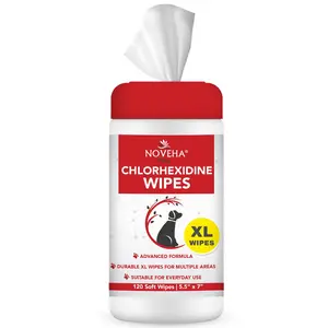 NOVEHA XL Cleansing Wipes for Pets | Aloe for Cats & Dogs | Facial, Folds & Underarms | Extra Large 5.5"x7" | 120 Count sleek brush