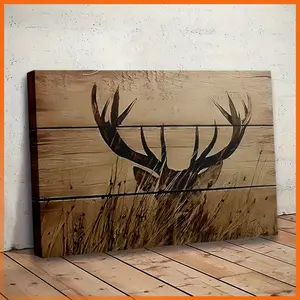 1PC 2D Decorative painting - Canvas painting - Rustic deer canvas print on wood planks. - cheap room decor - kitchen decor - pictures - fall decorations clearance