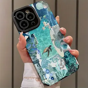 Summer Beach Element Patchwork Design Shockproof Ultra-Thin Cellphone Case for iPhone 17/16/15/14/13/12/11/plus/pro Max, Dust-Proof and Beautiful Gift
