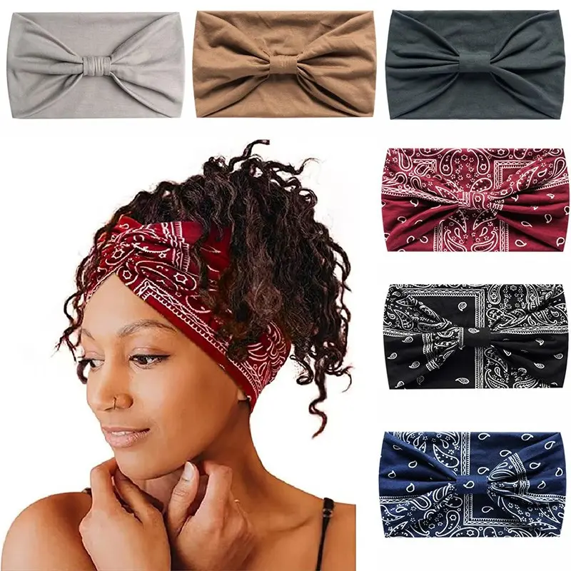 Bohemian 6-piece women's wide headband, solid color printed combination headband, fashionable retro sports headband, Headbands Women