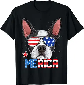 Boston Terrier Merica 4th of July T shirt Men Boys Dog Puppy