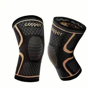2 Pieces Men and Women Copper Compression Knee Pads - Adjustable Support Sleeves, with Copper Injection, Breathable Mesh Fabric, Yellow/Black, for Sports Protection and Recovery