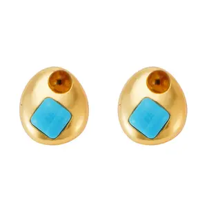 Vintage Lapis Lazuli Inlay Gold-Tone Stud Earrings MJT000299