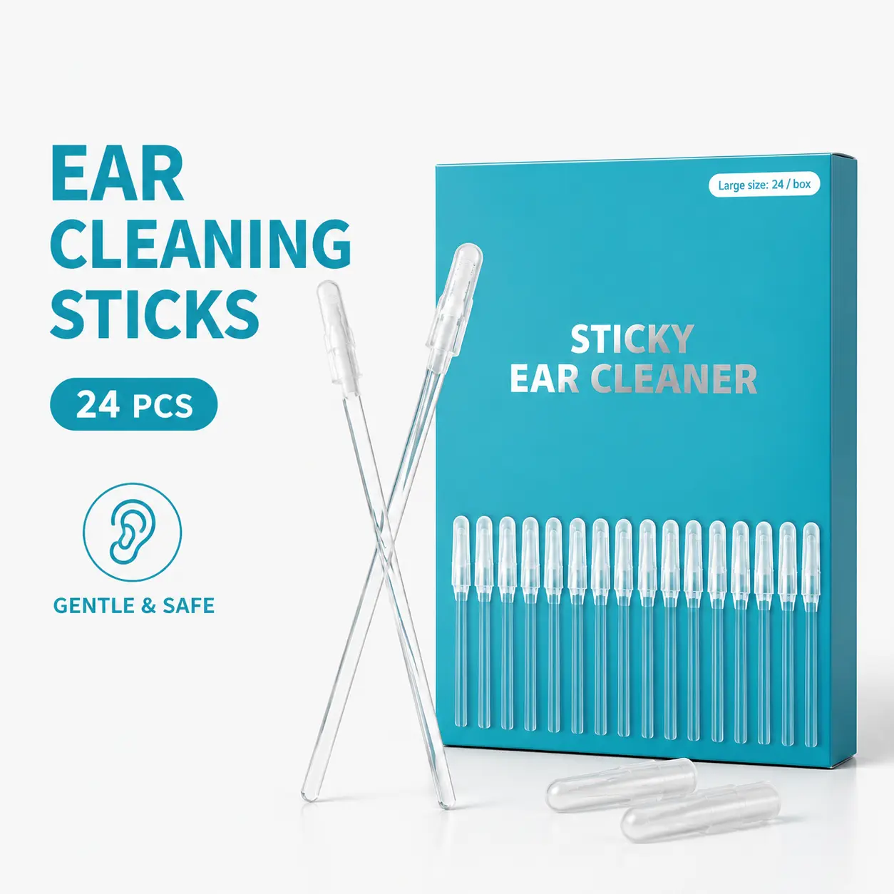 Sticky Ear Wax Remover, 24PCS Ear Cleaning Kit with Soft Silicone Tip, Reusable Ear Cleaner Swabs, Gentle Earwax Removal Tool for Adults, Easy to Clean & Use, Home Ear Care