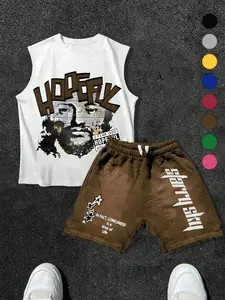 Men's Letter Print Round Neck Vest & Shorts Set, Fashion Street Style, Comfortable Casual Wear, Multiple Colors Available