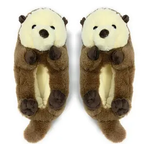 Women's Novelty Fluffy Animal Non Slip Slippers, Funny Cute Fuzzy Warm Slippers, Abe the Otter