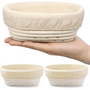 2 Pack Mini Bread Proofing Baskets with Liners Banneton Baskets Dough Proofing Bowls for Home Sourdough Bread Baking Supplies(Oval)