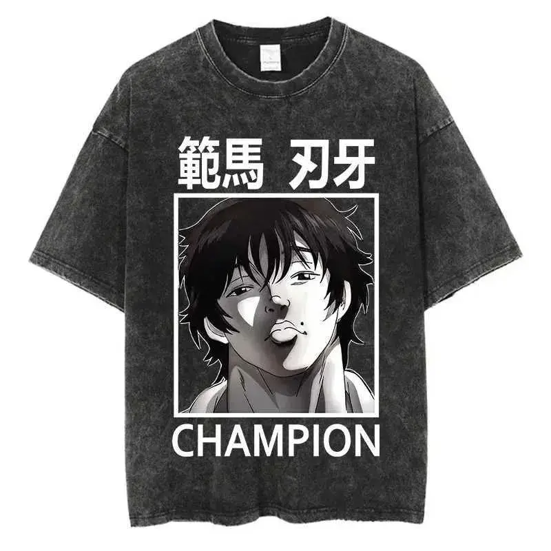 Baki Hanma Shirt, Baki Hanma Champion Oversized Tshirt, Vintage Anime Graphic Tee, Acid Wash Streetwear, Japanese Kanji Text Framed Portrait Baki CHAMPION Front Graphic Top, Heavyweight Cotton Harajuku Apparel Unisex Tee