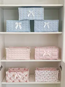 Cute Bow Heart Pattern Storage Basket, Desk Organizer, Bedroom & Living Room Decor, Multi-Purpose Large Capacity Beauty & Home Gift