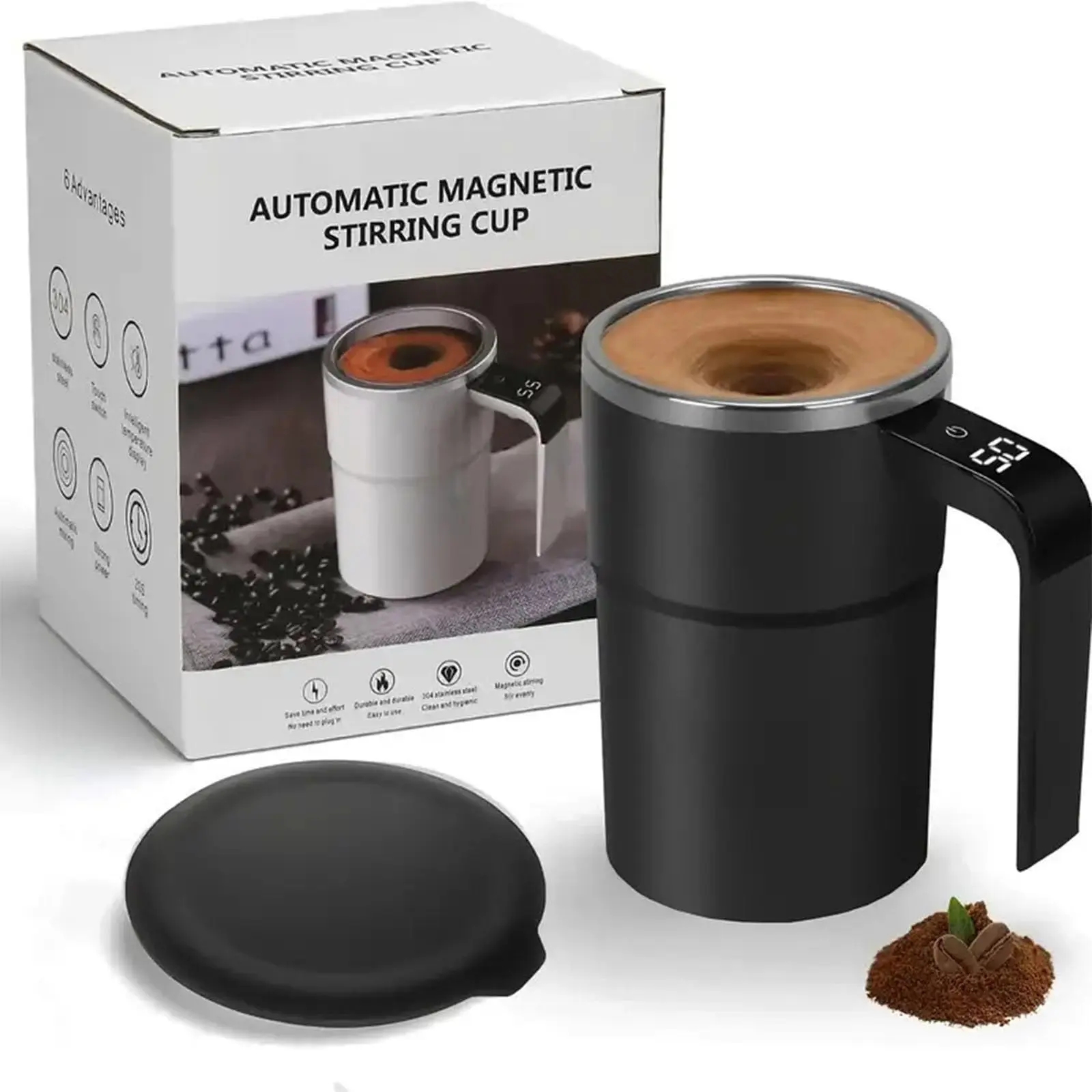Portable Automatic Mixing Cup,Coffee Cup with Magnetic Capsule,Valentine'S Day  Coffee Cup, with Temperature Display Function, Perfect Gift for Holidays & Special Occasions, Coffee Bar Accessories， Festive Drinkware