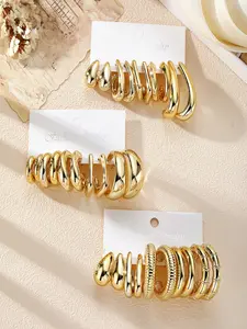 Vintage Exaggerated Metal C-Shaped Bamboo Joint Clip Earrings Set of 15 Pairs, Retro Style, Durable Design, Perfect Gift Idea