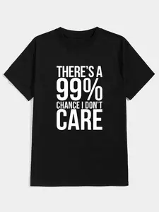 "There's A 99% Chance I Don't Care" Funny Sarcastic Graphic T-Shirt, Vintage Attitude Quote Print Oversized Crew Neck Tee, Unisex Short Sleeve Streetwear Cotton Top, Trendy Meme Aesthetic Shirt for Sarcasm Lovers, Meme Fans and Casual Outfit Enthusiasts