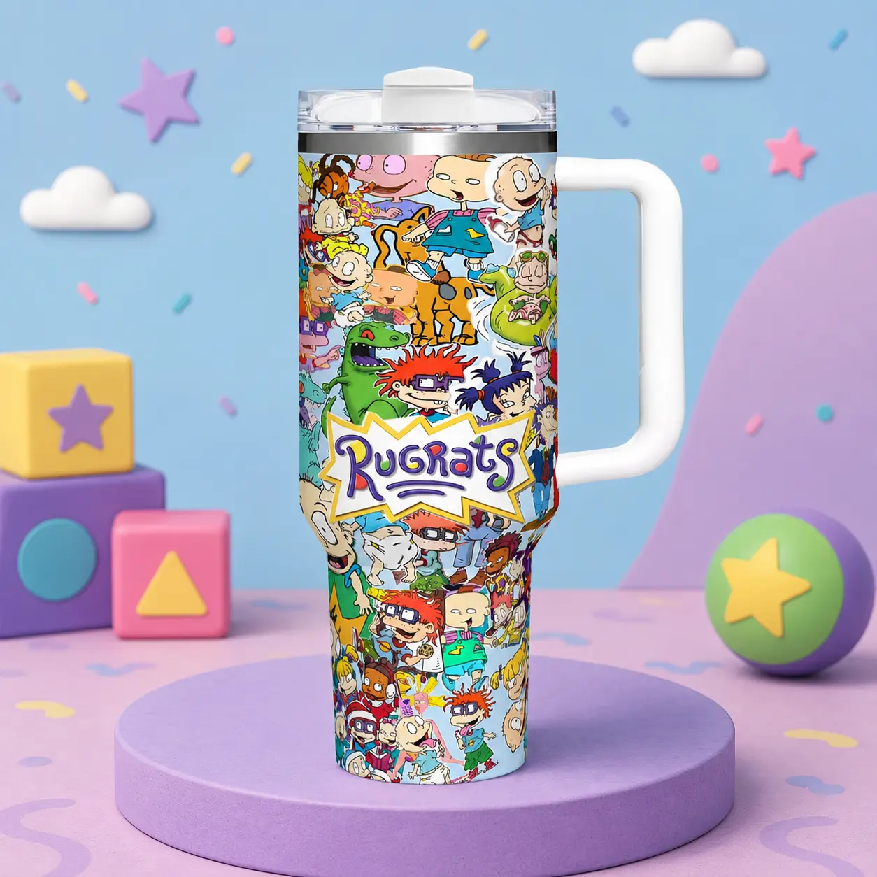 Rugrats Anime 40oz Stainless Steel Tumbler Insulated Water Bottle Double Wall Thermos Leakproof Travel Mug TikTok Viral Trend Cartoon Aesthetic Drinkware Summer Cool Bottle Reusable Cup Home Office School Boyfriend Gift Trendy Bottle
