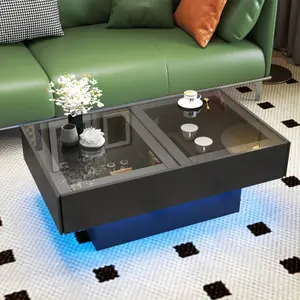 Coffee Table with Sliding Tabletop, Center Table with Hidden Storage Compartment, Extendable Table  for Living Room LED
