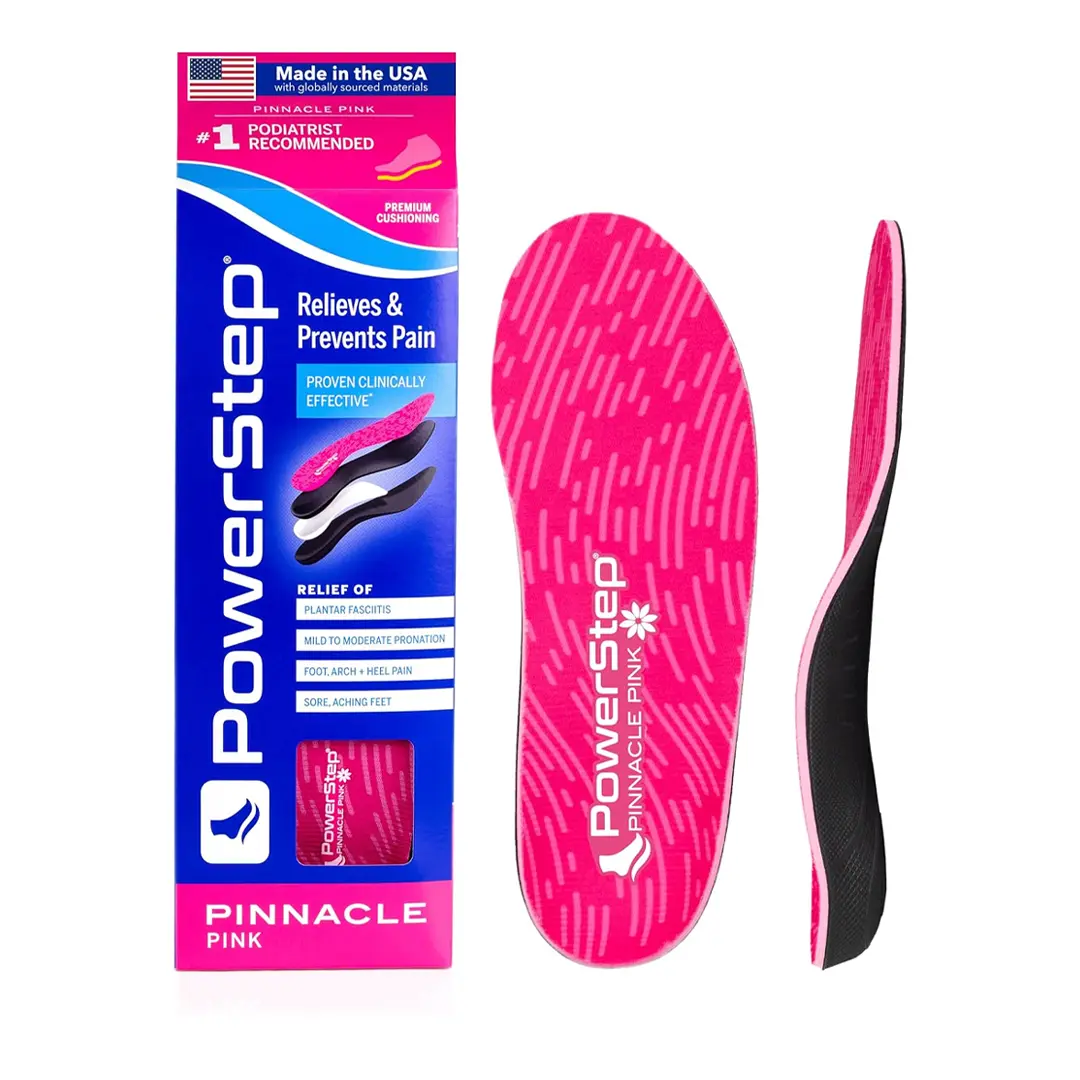 PowerStep Pinnacle Pink Orthotics for Women, Arch Support Inserts, Plantar Fasciitis Relief, Made in USA, Shoe Inserts, Maximum Cushioning, Deep Heel Cup for Pronation