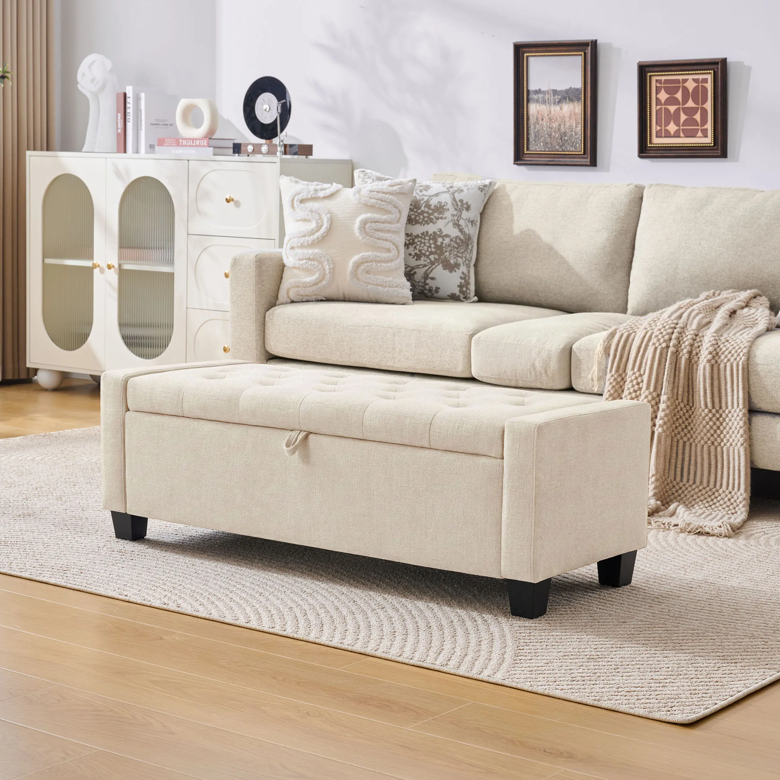 43" Ottoman with Storage, Storage Ottoman Bench with Safety Hinge, Upholstered Entryway Bench with Seating for Bedroom, Living Room, Holds up to 330 lb,