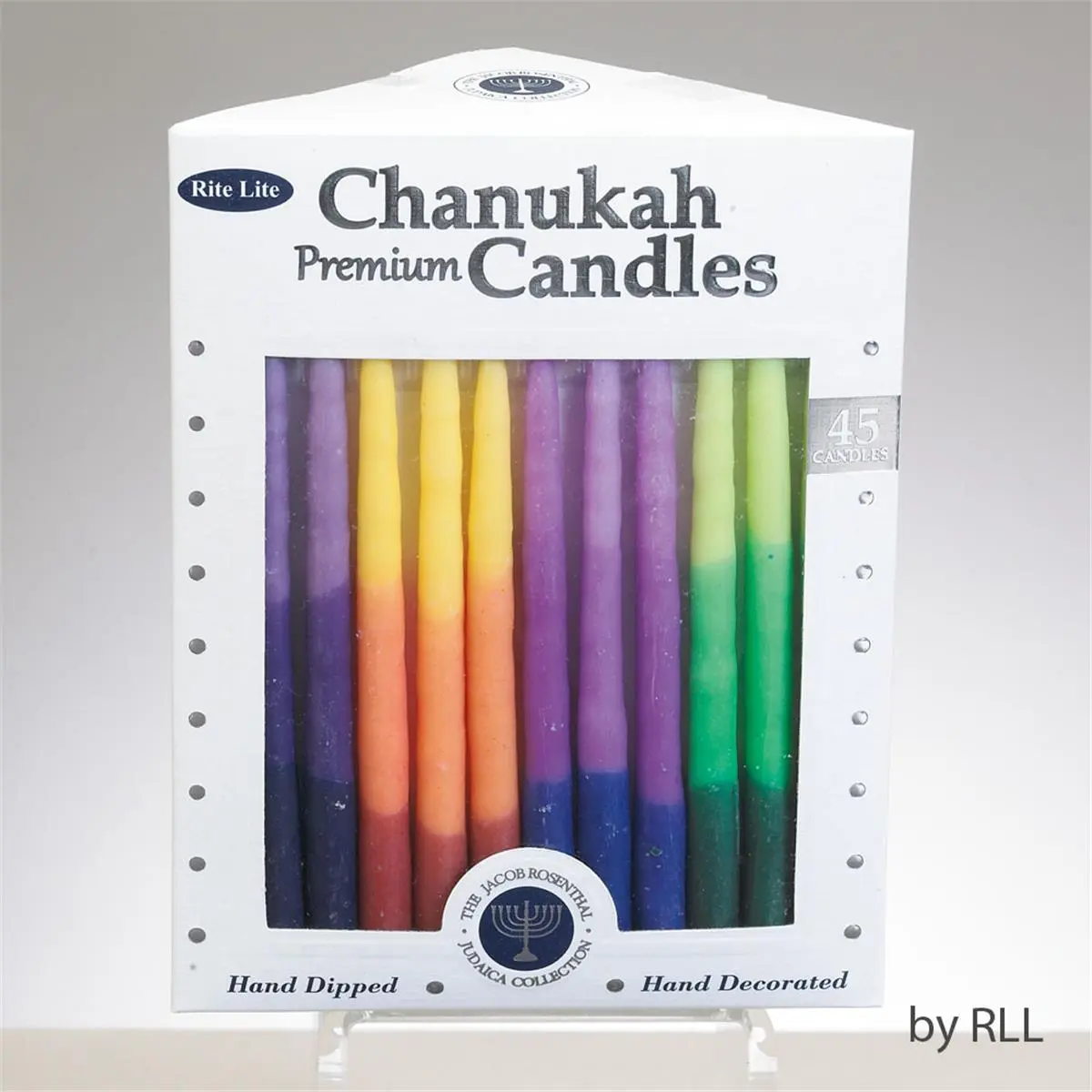 Rite Lite C-29-MN2 Premium Traditional Handcrafted Rainbow Tri-Color Chanukah Candles - Pack of 12, Home Decor Candles, Rainbow Colors