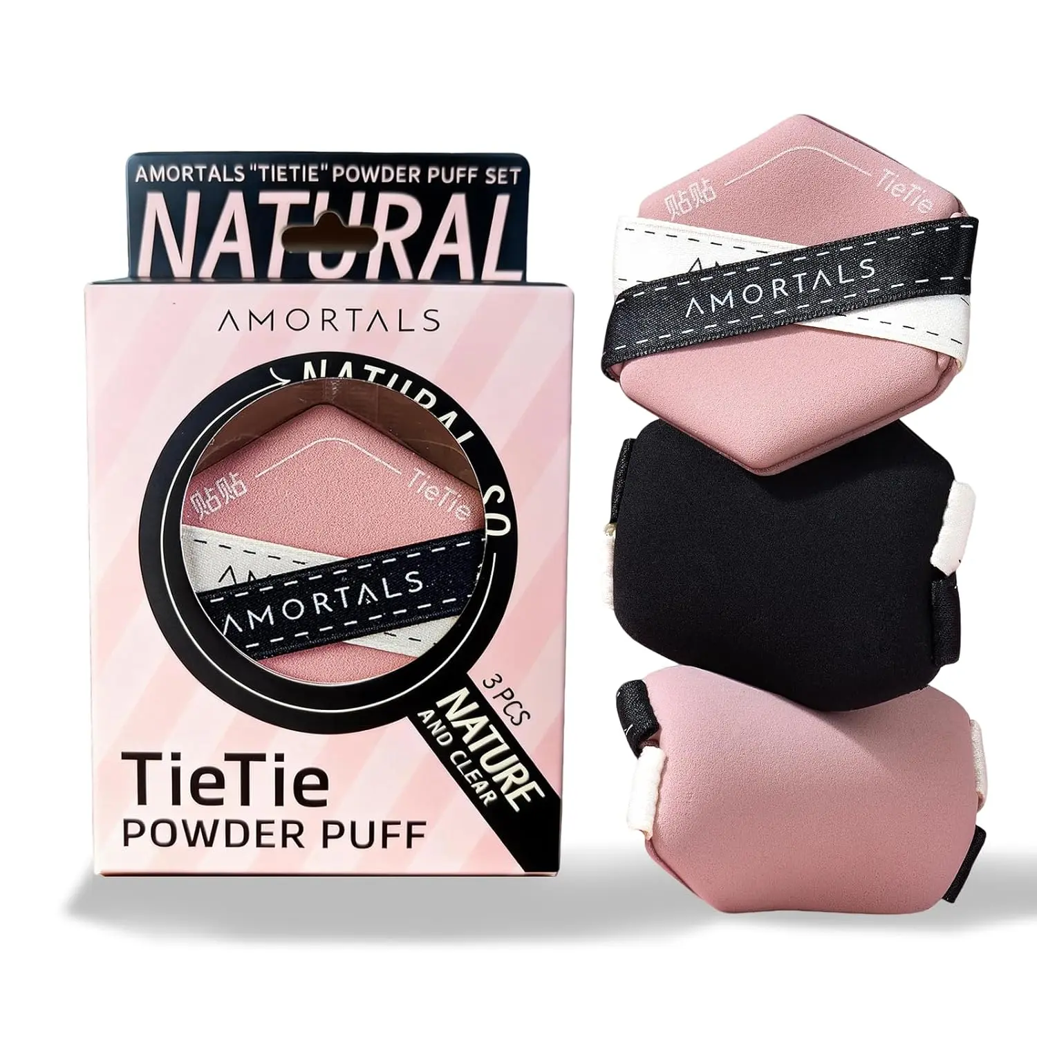 AMORTALS "TieTie" 3PCS Makeup Puff Set - Soft, Non-Cakey Beauty Puffs for Foundation, Concealer, Dry & Wet Use, Makeup Puffs