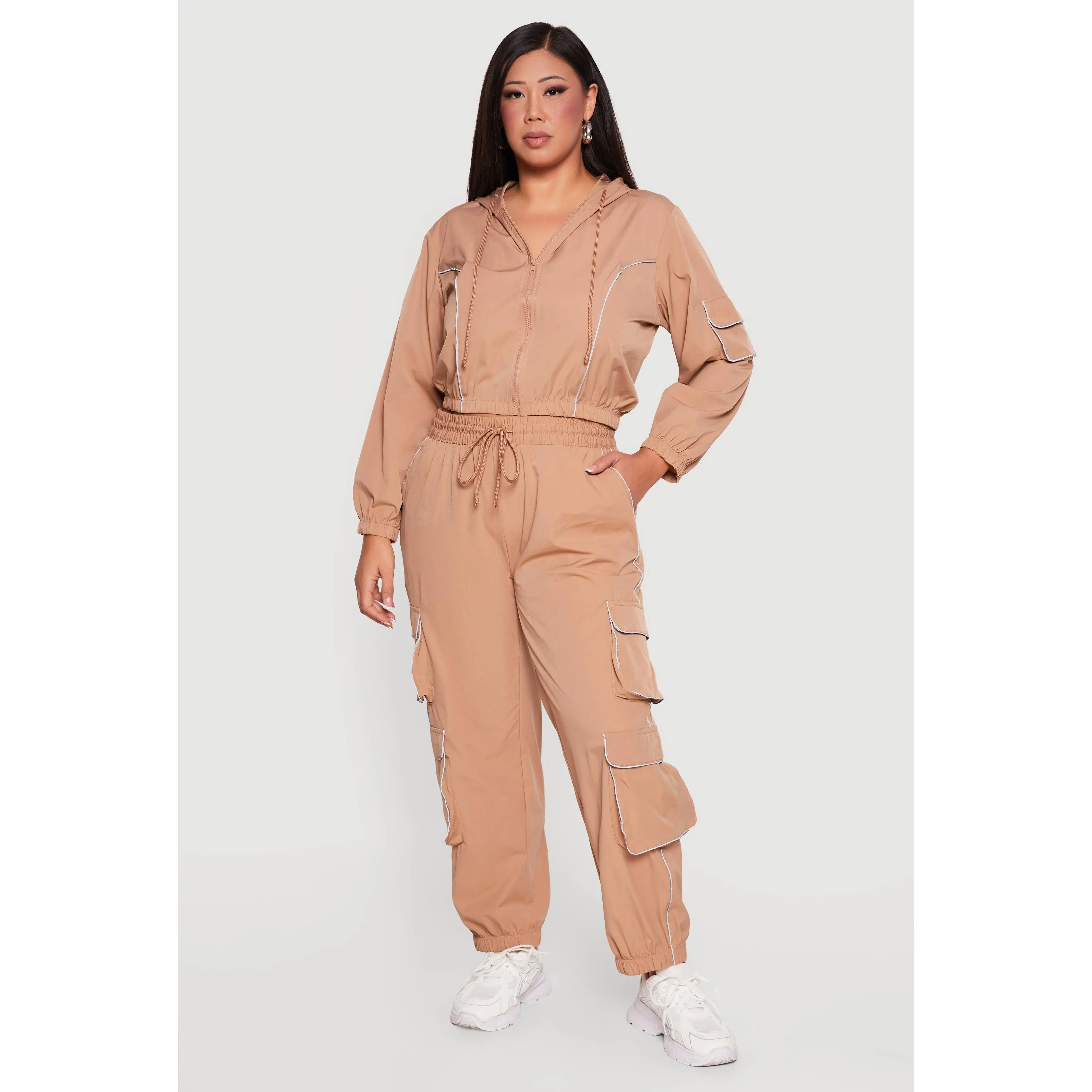 Plus Size Contrast Piping Trim Cargo Pocket Joggers