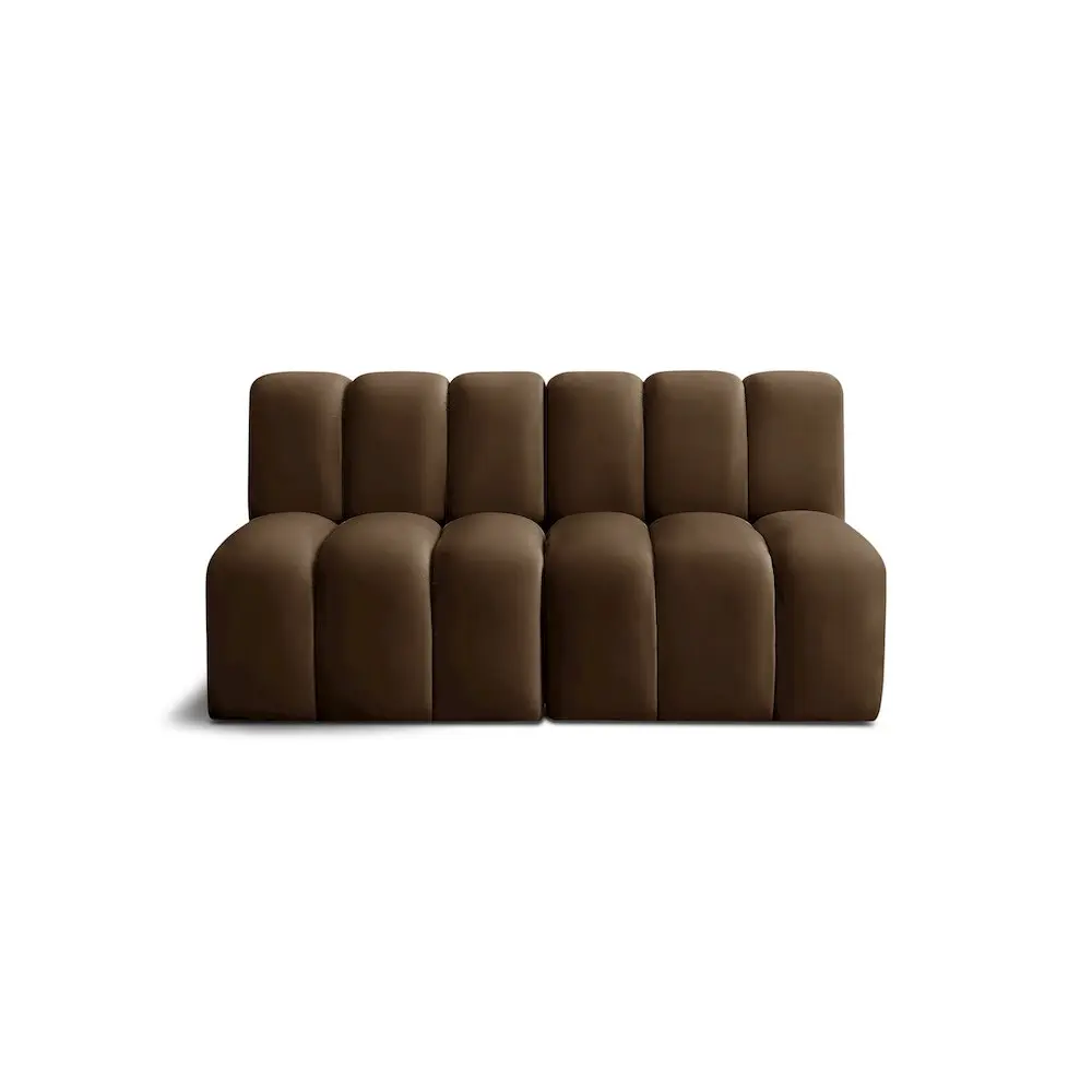 Arc Brown Velvet Contemporary Curved Configurable Deep Tufted Modular Sofa with Interchangeable Module Piece