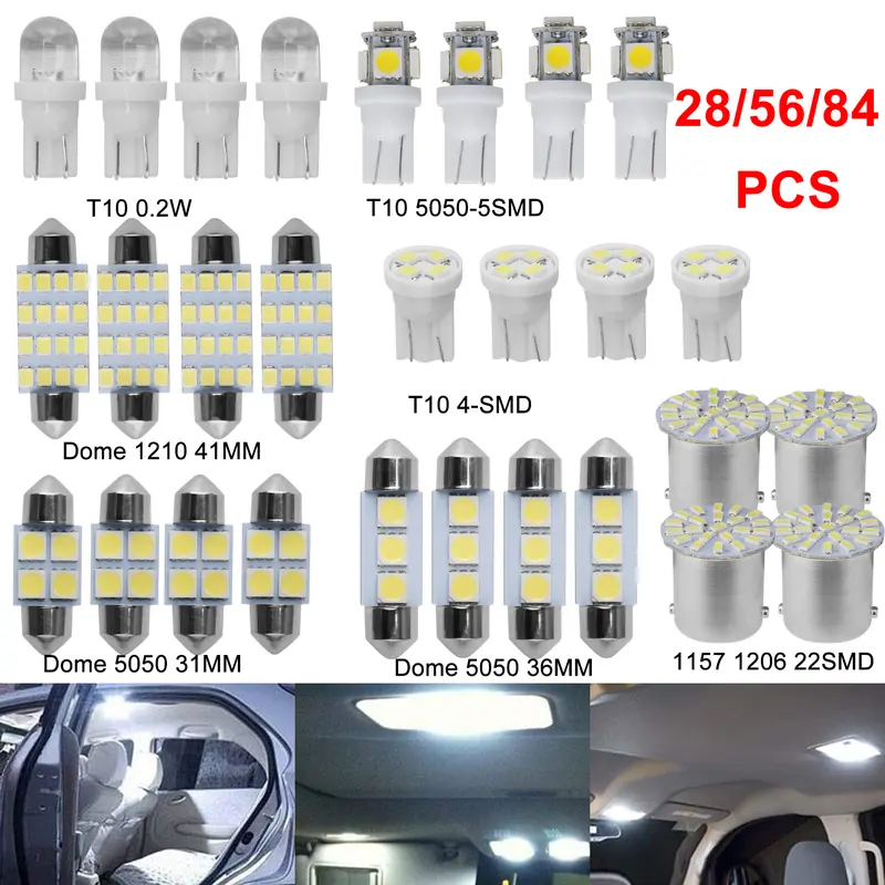 28/56/84Pieces LED Car Interior Lights Bulb Kit - LED Dome Light 31 mm 36 mm 41 mm T10 for Car Interiors Map Dome Trunk Cargo Door Courtesy License Plate Light White