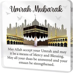Umrah Mubarak Gifts, Umrah Mubarak Acrylic Keepsake Gifts, Umrah Mubarak Decoration for Hajj Ramadan Eid Gifts, Desk Sign Home Decorations, Religious Home Decor