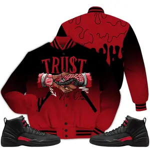 Bloodline 12s Outfit Varsity Jacket, Trust No One Drip Sneaker Matching Shirts