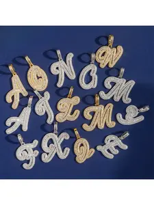 Hip Hop Brass Jewelry 18k Gold Plated Alphabet Pendant A-Z Letter Pendants baguette CZ Diamond Letters with Necklace Unisex Iced Out Jewe