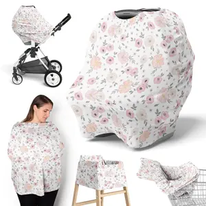 Sweet Jojo Designs Baby Car Seat Cover (Pink/Grey Boho Floral) for Girls, Infant Multipurpose Nursing, Breastfeeding, High Chair, Shopping Cart, Stroller, Carseat Canopy Carrier (Watercolor Farmhouse)