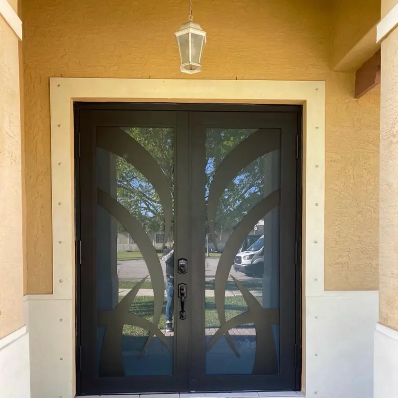Luxury Windows Corp Double French Doors with Unique Circular Design and Modern Lock System