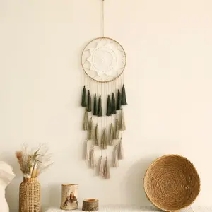 Macrame Dream Catcher Wall Hanging - Large Dreamcatchers Boho Chic Wall Decor Handmade Tassels Ornament Colorful Room Decor for Bedroom Blessing Gift for Girls Kids Women (Dark Green Mix)