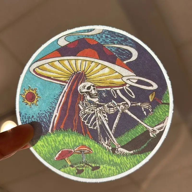 Grateful Dead Decal Sticker Vintage- Featuring skeleton sitting under trippy mushy