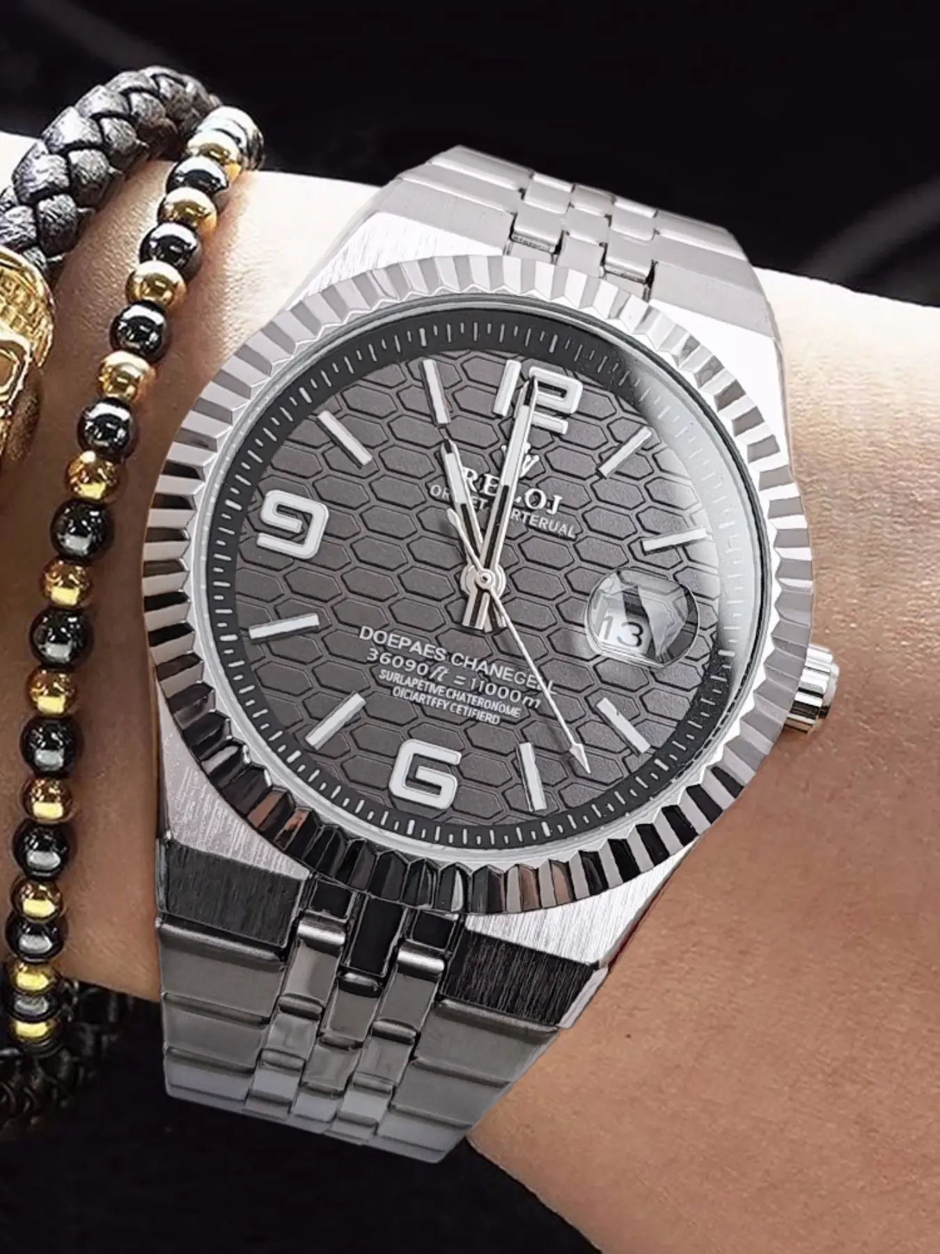 Top Luxury Super Player High-End Business Men's Quartz Analog Watch, Analogue Quartz Watch, Honeycomb Round Dial, Stainless Steel Strap, Fashion Accessory, Perfect Gift, Modern Fashionable Wristwatch, High Quality Watch, Stainless Steel Watches