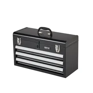 VEVOR 20.5-in Steel Tool Box, Portable 3-Drawer Small Tool Chest with EVA Liners, Ball Bearing Slides, Auto-Locking Heavy-Duty Latches, Powder Coated Finish & Top Handle for On-the-Go Organization