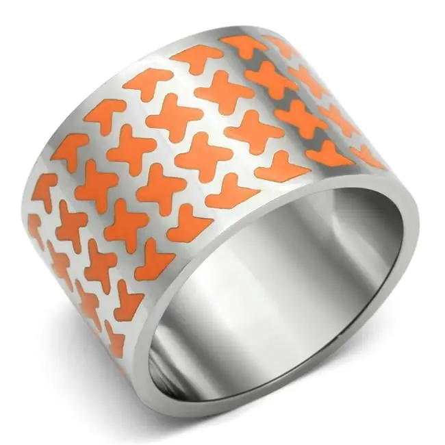 Alamode TK679-6 High Polished No Plating Stainless Steel Ring with Epoxy, Orange - Size 6