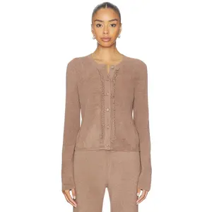 Barefoot Dreams CozyChic Ultra Lite Pointelle Rib Ruffle Front Cardigan in Sable