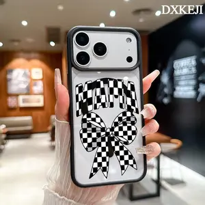 Checkered Bow MAMA Pattern Magnetic MagSafe Phone Case for iPhone 17 Air/16 Pro Max 15 Pro 14 13 12 11 Plus Shockproof Slim Protective Cover Casing