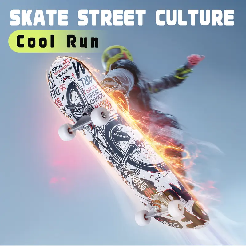 Professional Double Kick Skateboard, 31 inch Maple Deck, ABEC-9 Bearings, 95A PU Wheels, Custom Graphic Design