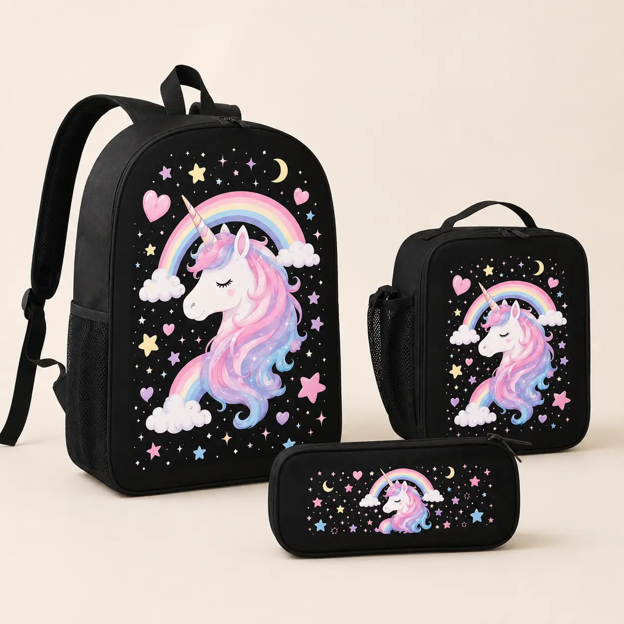 3-Piece Printed Multipurpose Storage Bag Set, Backpack, Meal Storage Bag and Pencil Pouch, Zippered Organizers for Home, Travel and Everyday Use