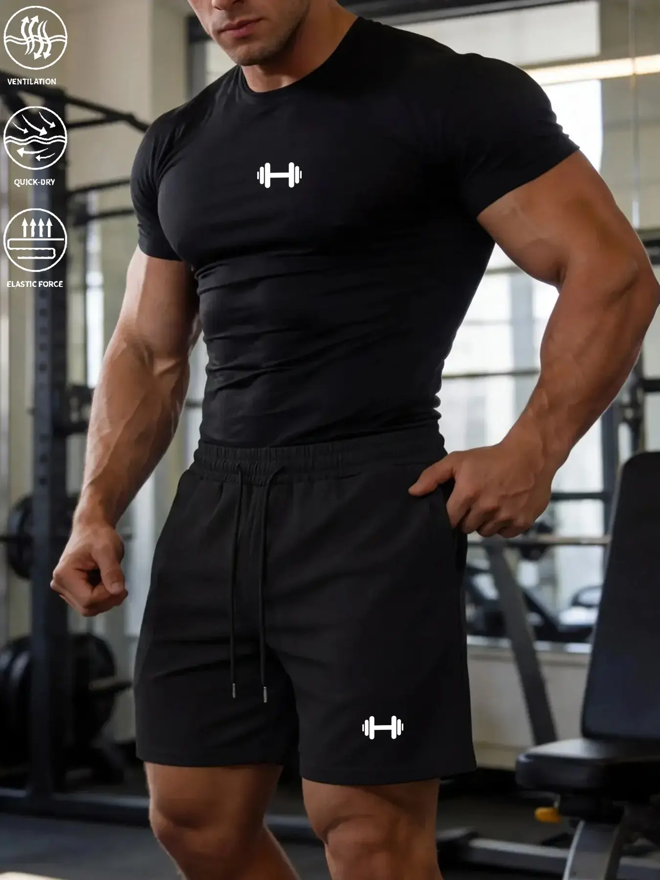 Men's Muscle-Fit Slim 2-Piece Gym Set, Fitness Clothing, Sports Activewear Set, Breathable Athletic Outfit, Athleisure Sportswear Set, One Set Multiple Ways Versatile Sportswear for Gym Training, Running, Casual Daily & Streetwear Two Piece Set