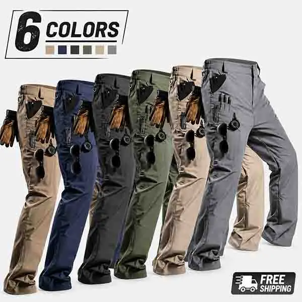 Men’s tactical pants, slightly stretchy waterproof fabric, single pack, durable hard shell construction, wear-resistant cargo pants, plaid fabric, suitable for hiking, casual wear, and work, multi-pocket design (belt not included).
