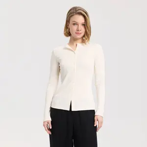 Women's Long Sleeve Ribbed Button-Front Cardigan Sweater - A New Day Cream XL