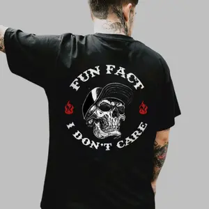 Cotton FUN FACT I DON'T CARE Skull Print Men's T-shirt Top Menswear Cotton Tee Shirt Casual Streetwear High-Quality Fabric Fashion