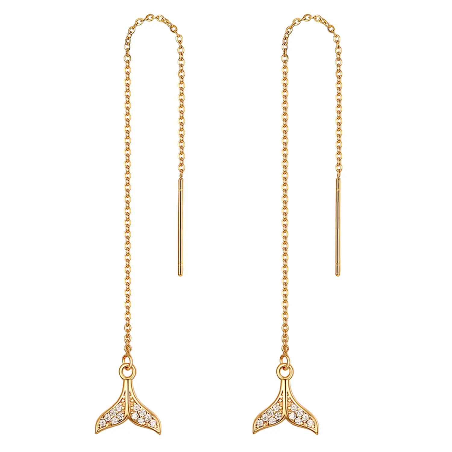 OIDEA Long Threader Earrings with Fish Tail Foot and Wing Charm Mix, Brass and Cubic Zirconia Jewelry for Women, Delicate Chain Styling