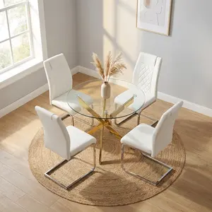 Round Glass Dining Table Set,Modern 35.5-Inch Round Glass Dining Table,Suitable for use in small spaces, Kitchen Table with Gold Metal Legs,Stable and Durable,Easy to Assemble, For Kitchen,Office and Dining Room