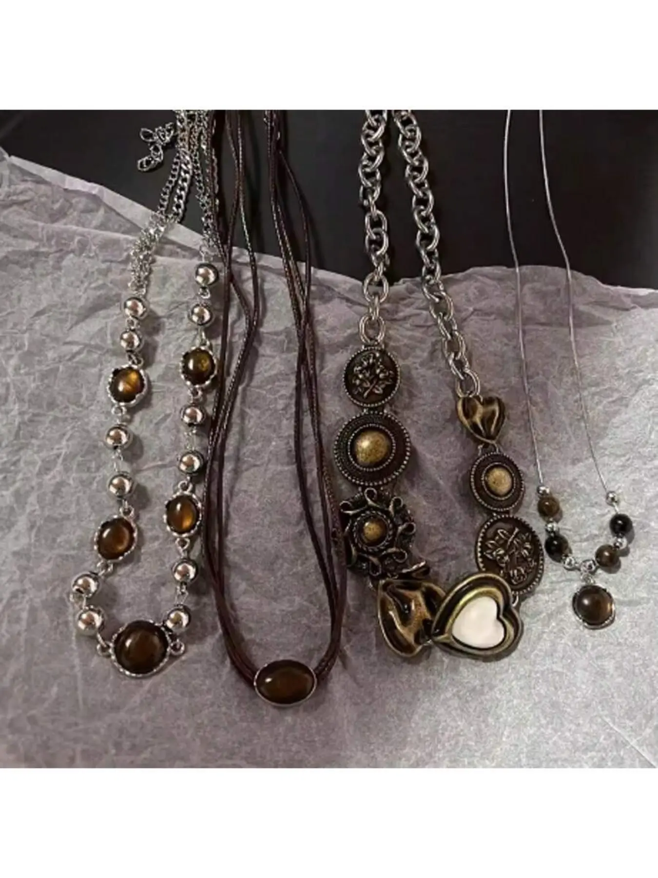 4pcs Vintage Cat Eye Pendant Necklace Set, Star Braid Cord Chain, Layered Clavicle Chain, Stackable Clavicle Chain, Unisex Jewelry, Mother's Day Gift, Party Accessories, Sentimental Necklaces