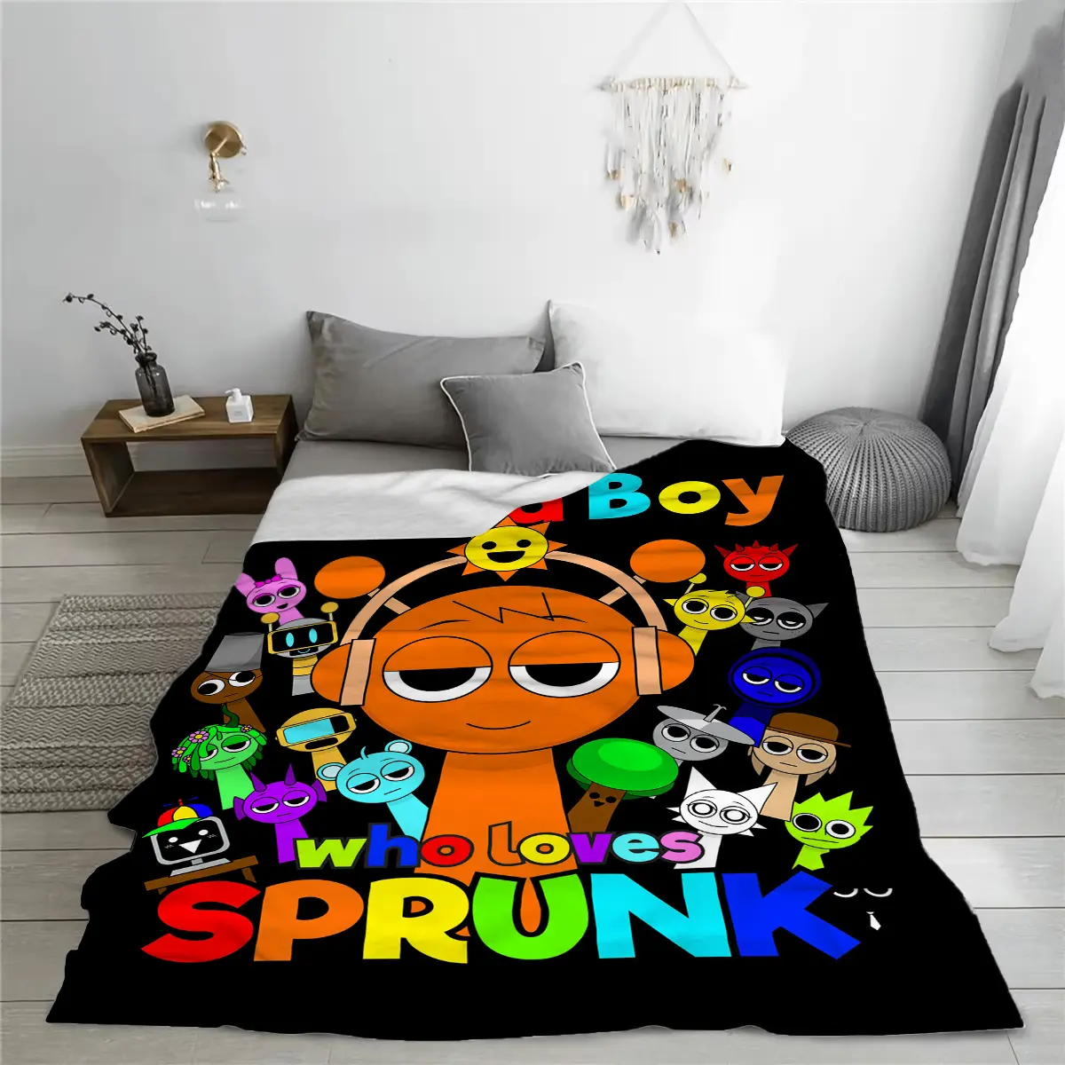 Sprunki Incredibox Sprunki Character Blanket - Colorful Fuzzy Soft Warm All-Season, Multi-Sizes, Bedroom Sofa Use, Plush Throw Bedspread Comforter for Napping, Sprunki Character Blankets