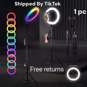 12" Adjustable RGB Ring Light Set with 43" Tripod and Dual Phone Holders – 48 RGB Colors and 12 Brightness Levels – Perfect for TikTok, Makeup, Photography, Vlogging, March Madness, Spring Break, World Cup
